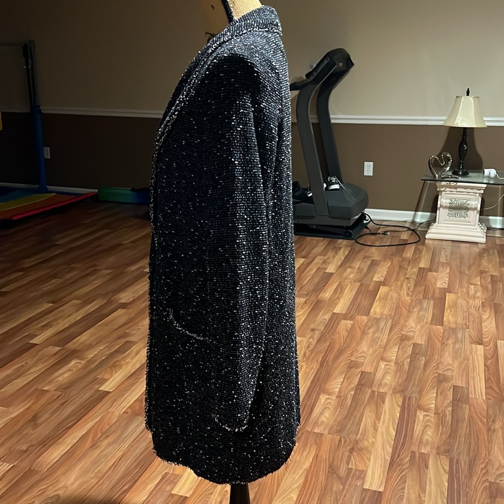 Max Studio size L black open front cardigan with white specs throughout - Picture 3 of 4